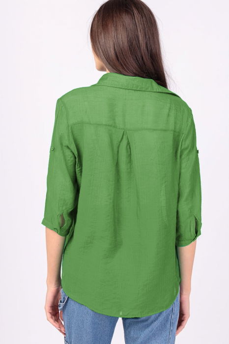 Camasa subtire, verde, cu guler clasic, maneca lunga si buzunar pe piept [3]