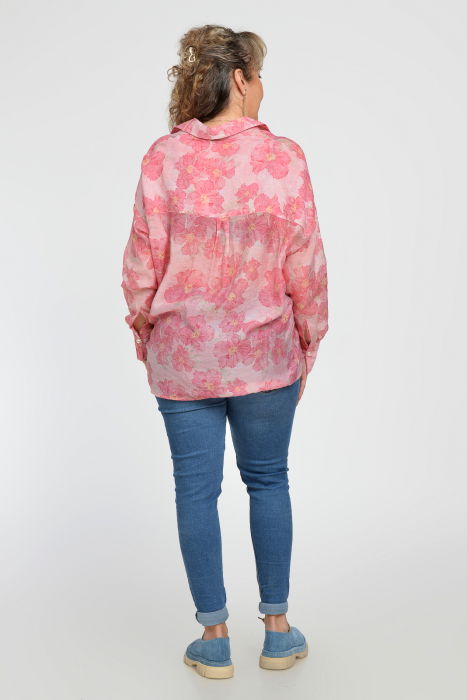 Camasa vaporoasa din bumbac, oversize, cu imprimeu floral in nuante de roz [7]