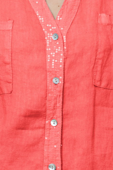 Camasa corai din in cu paiete si dantela pe spate [2]