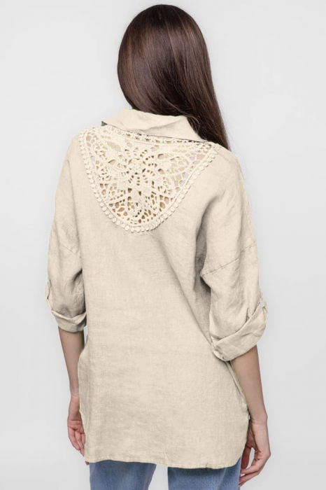 Camasa bej lejera, din in cu dantela pe spate [3]