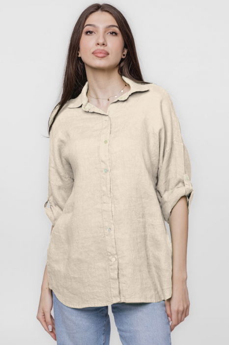 Camasa bej lejera, din in cu dantela pe spate [2]