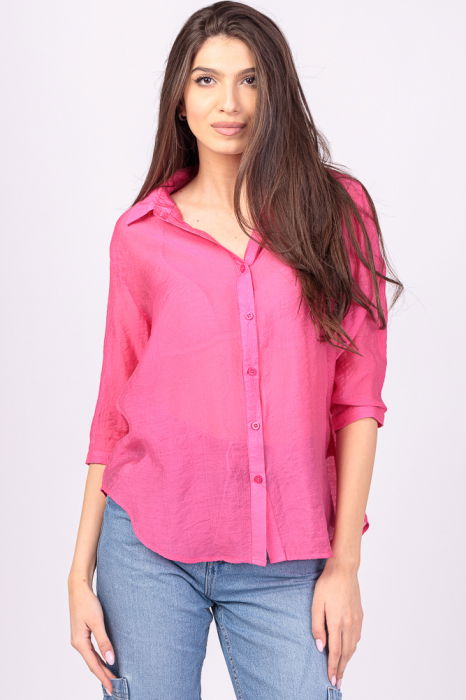 Camasa subtire, fucsia, cu guler clasic, maneca lunga si buzunar pe piept [2]