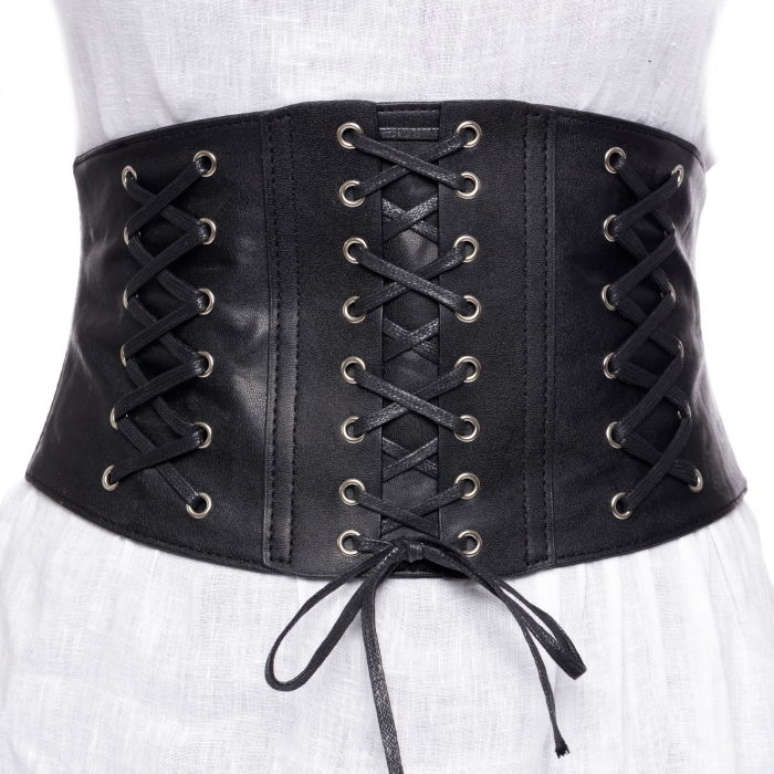 Centura corset lata din piele ecologica cu 3 randuri de sireturi si capse metalice [2]