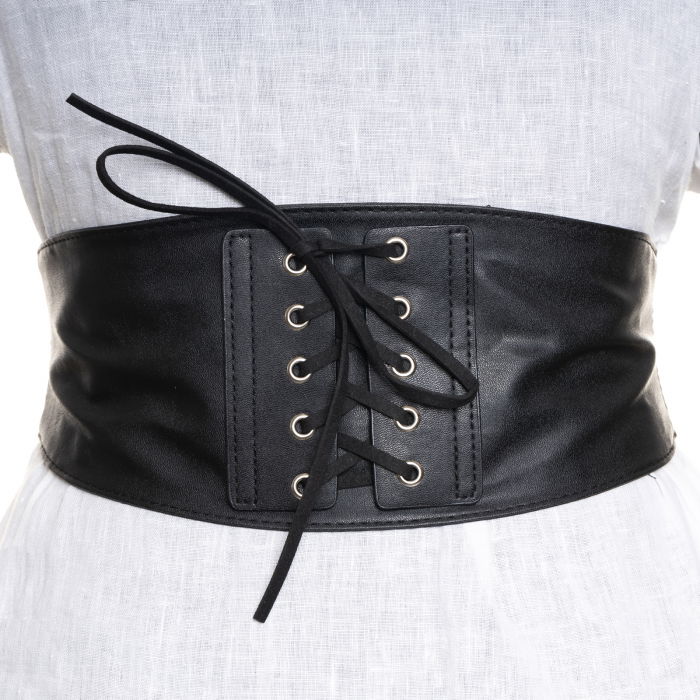 Centura corset lata din piele ecologica cu siret decorativ si capse metalice [2]
