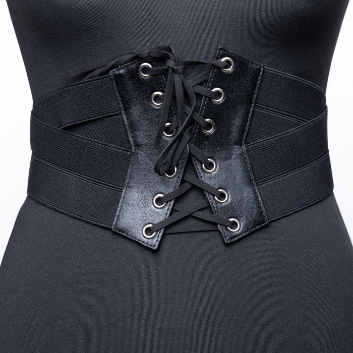 Centura corset lata din piele ecologica cu siret si capse mici