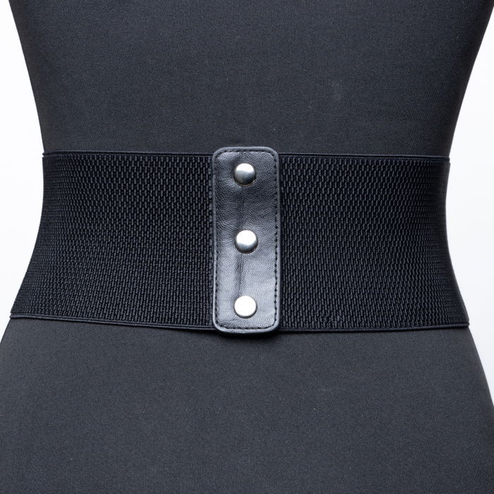 Centura corset lata din piele ecologica cu siret si 4 randuri capse metalice argintii [2]