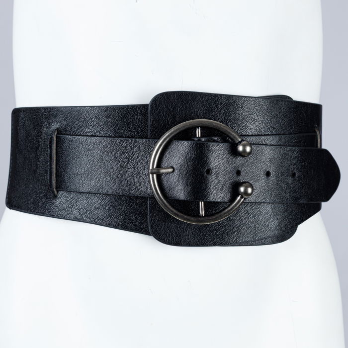 Centura corset lata din piele ecologica neagra cu catarama argintie antichizata [6]