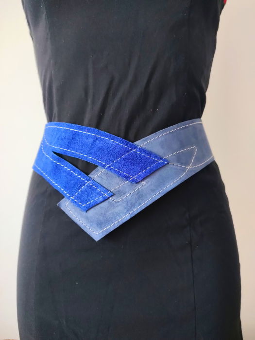 Centură din piele naturală întoarsă bleumarin și albastru electric [2]