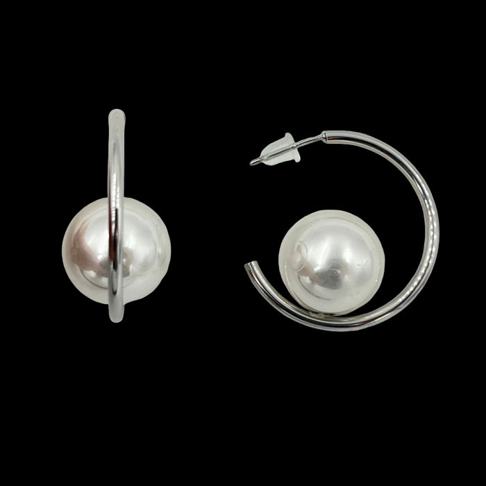 Cercei argintii contemporani, cu perlă centrală [6]