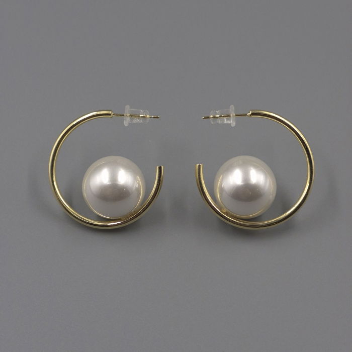 Cercei aurii contemporani, cu perlă centrală [3]