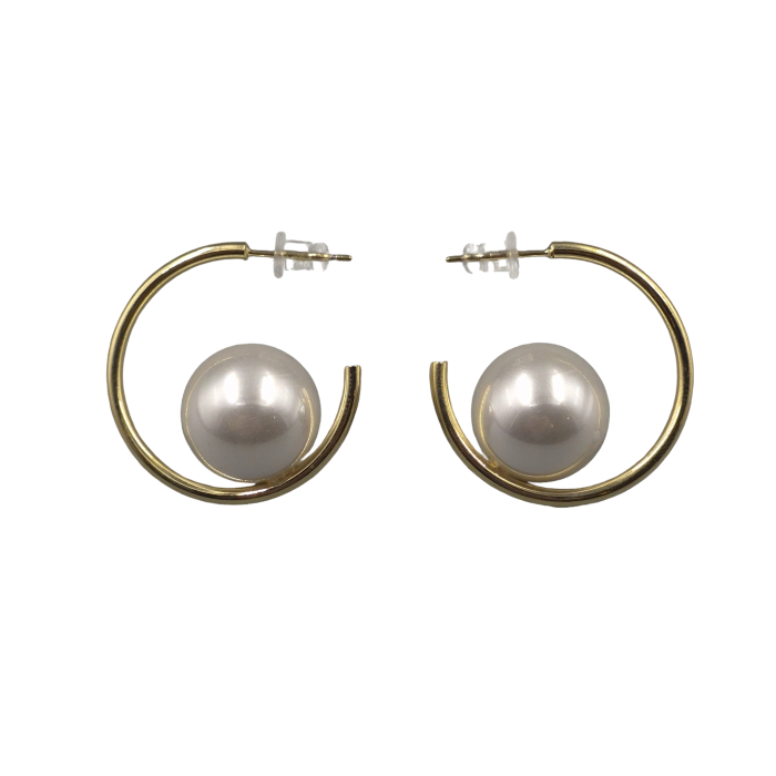 Cercei argintii contemporani, cu perlă centrală [2]