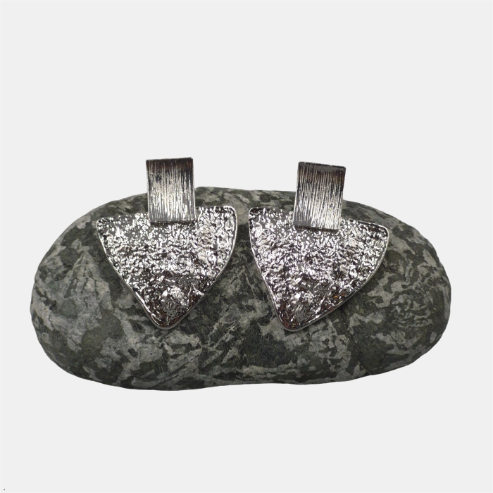 Cercei argintii statement, cu design geometric texturat [2]