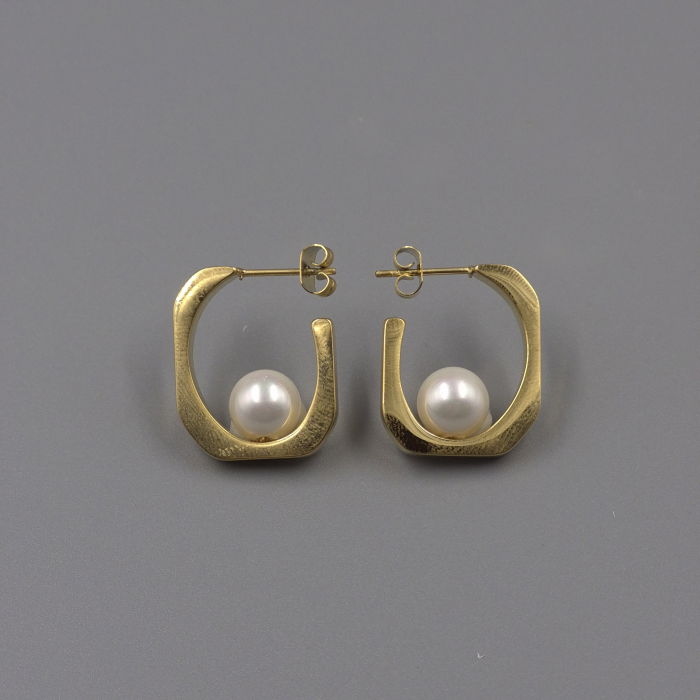 Cercei aurii geometrici, din otel inoxidabil, cu perlă [2]