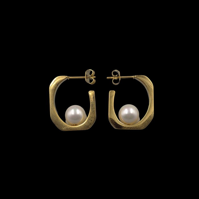 Cercei aurii geometrici, din otel inoxidabil, cu perlă [3]