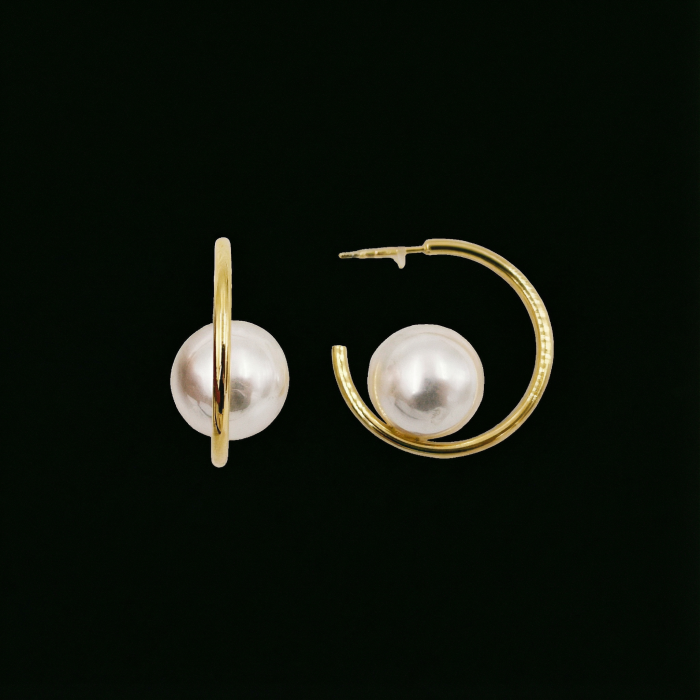 Cercei aurii contemporani, cu perlă centrală [2]