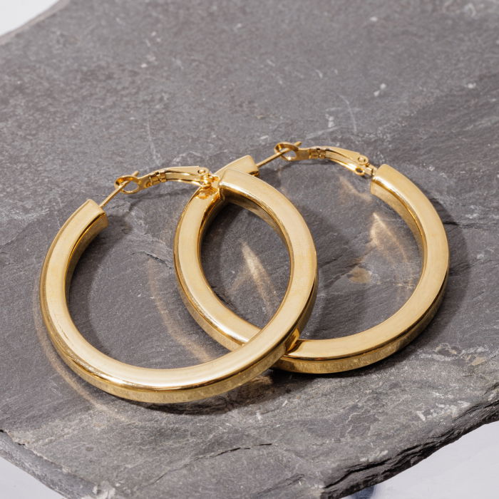 Cercei creole 7 cm cu sectiune patrata din otel inoxidabil auriu