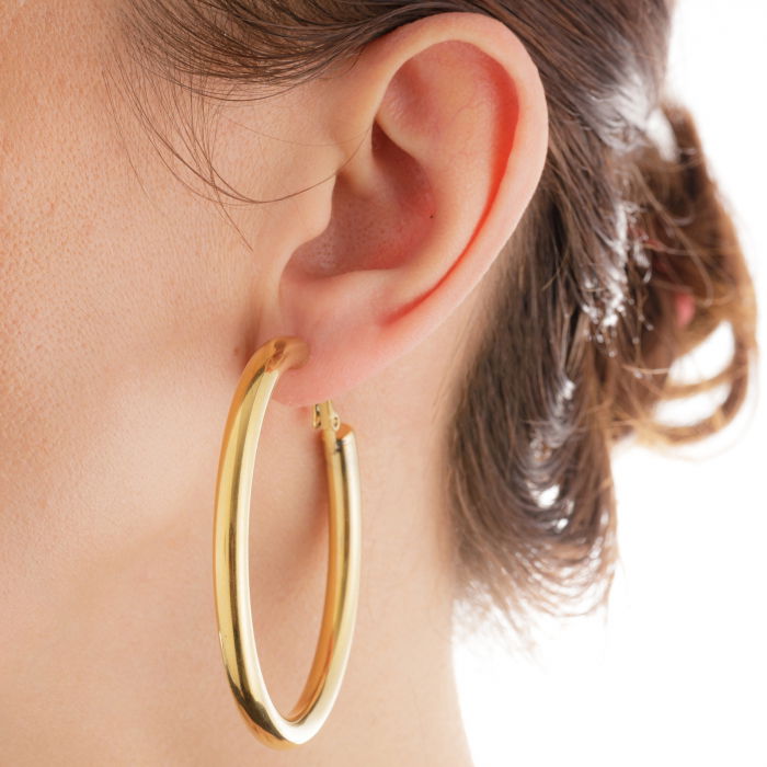 Cercei creole 6 cm cu sectiune rotunda din otel inoxidabil auriu [3]