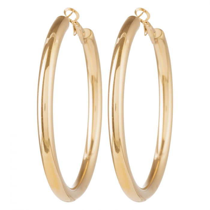 Cercei creole 6 cm cu sectiune rotunda din otel inoxidabil auriu [4]