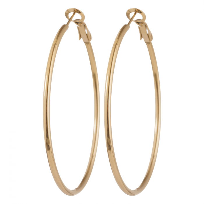 Cercei creole 6 cm cu sectiune subtire rotunda din otel inoxidabil auriu [3]