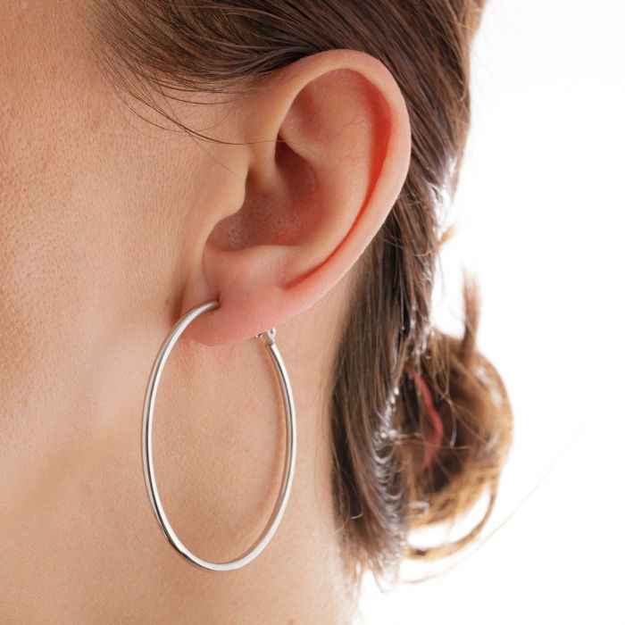 Cercei creole 6 cm cu sectiune subtire rotunda din otel inoxidabil argintiu [2]