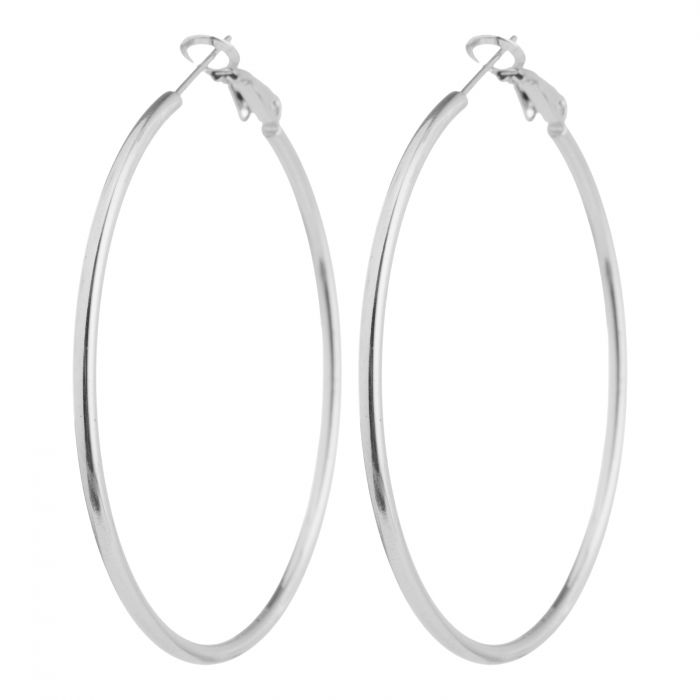 Cercei creole 6 cm cu sectiune subtire rotunda din otel inoxidabil argintiu [4]