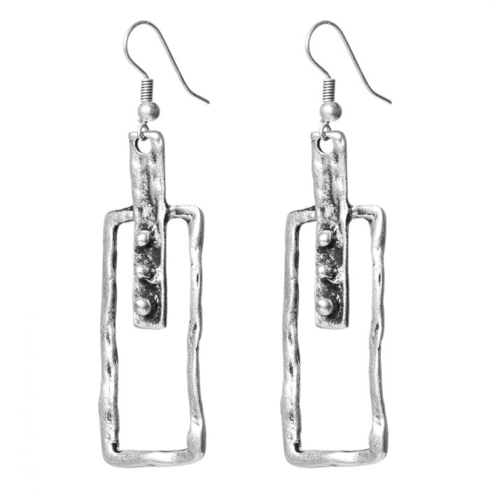 Cercei cu forma rectangulara abstracta si aspect neregulat, din zamac [2]
