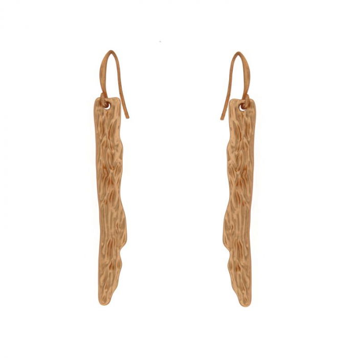 Cercei din ZAMAC placat cu aur cu forma de bara cu striatii, auriu mat [3]