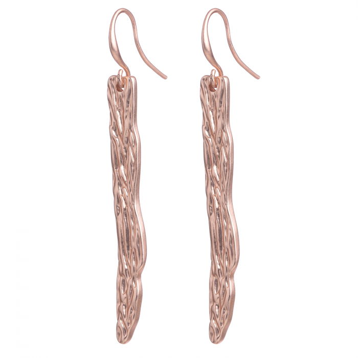 Cercei din ZAMAC placat cu aur cu forma de bara cu striatii, auriu mat [2]