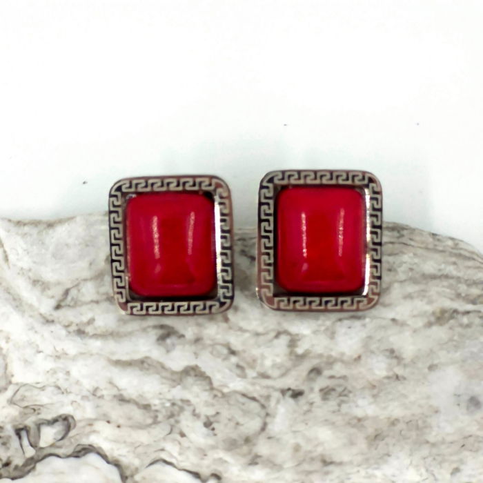 Cercei eleganti din otel inoxidabil cu coral rosu