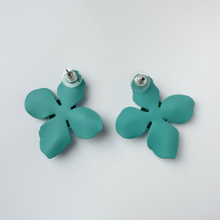 Cercei in forma de floare cu patru petale, verde mat [2]