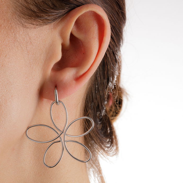 Cercei in forma de floare din otel inoxidabil argintiu [2]