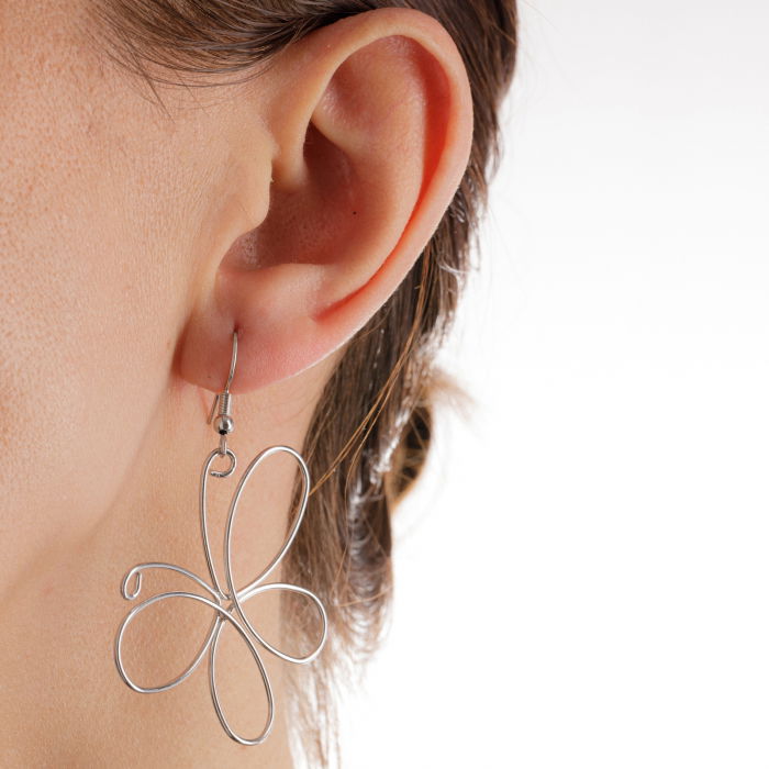 Cercei in forma de fluture din otel inoxidabil argintiu [2]