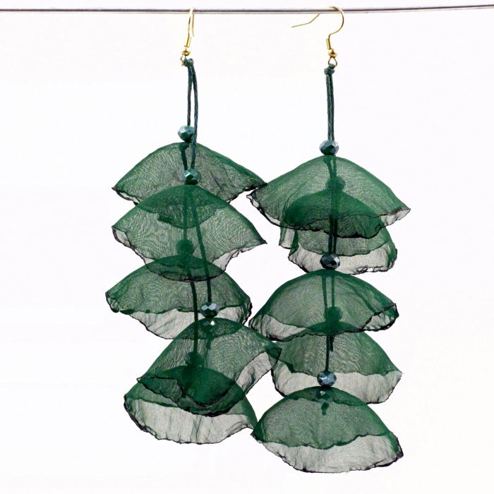 Cercei lungi boemi cu maci stilizati verde inchis [2]