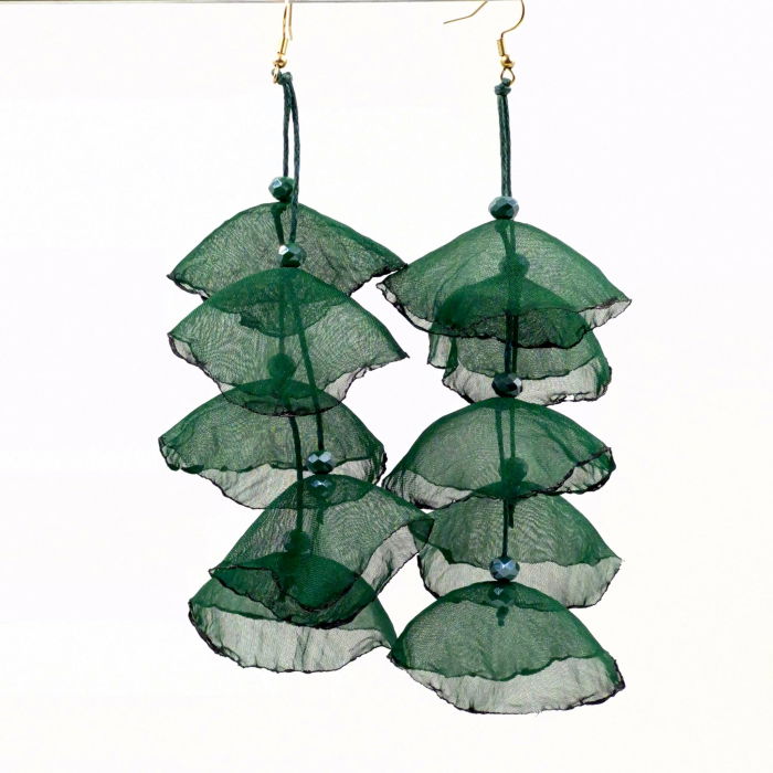 Cercei lungi boemi cu maci stilizati verde inchis [1]