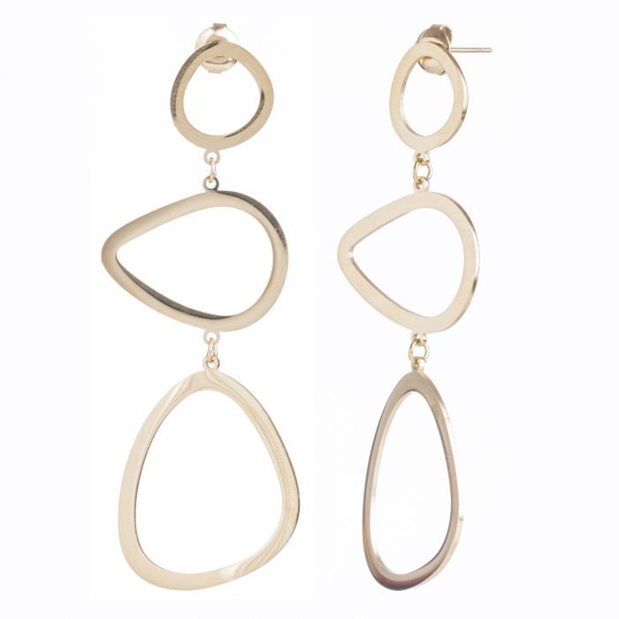 Cercei lungi metalici, aurii cu trei cercuri inegale [3]