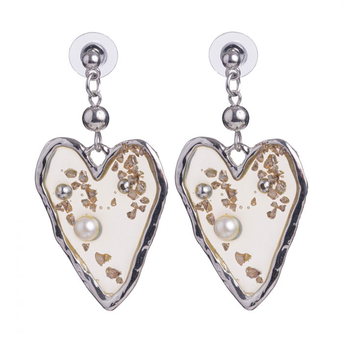 Cercei metalici argintii inima cu insertii si perla [2]