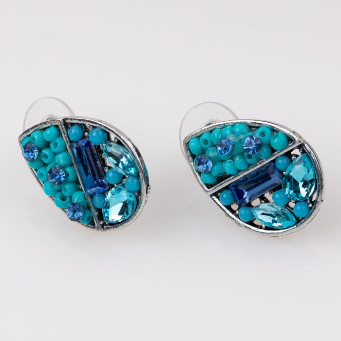 Cercei metalici sub forma a doua lacrimi, pietre turquoise [1]