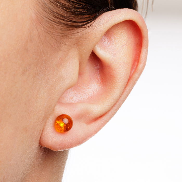 Cercei mici din argint 925 cu chihlimbar natural de culoare galben auriu [2]