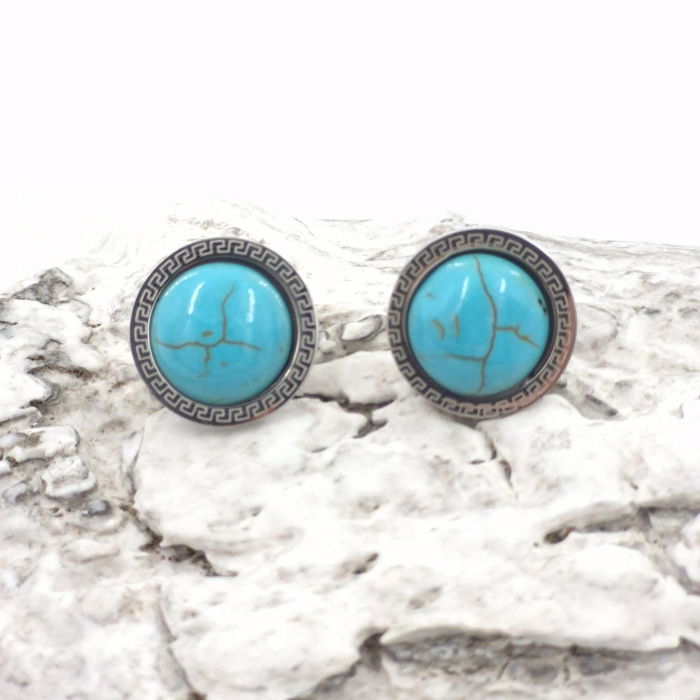 Cercei rotunzi, eleganti, din otel inoxidabil cu piatra naturala turcoaz [2]