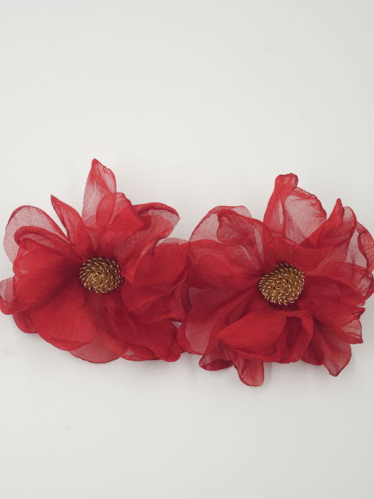 Set cercei statement floare din voal matasos rosu si brosa [3]