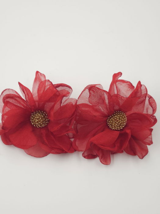 Cercei statement floare din voal matasos rosu [4]
