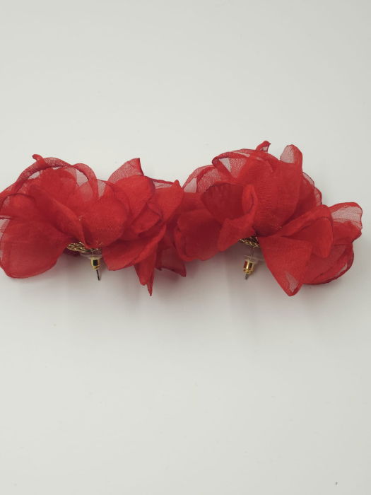 Cercei statement floare din voal matasos rosu [2]