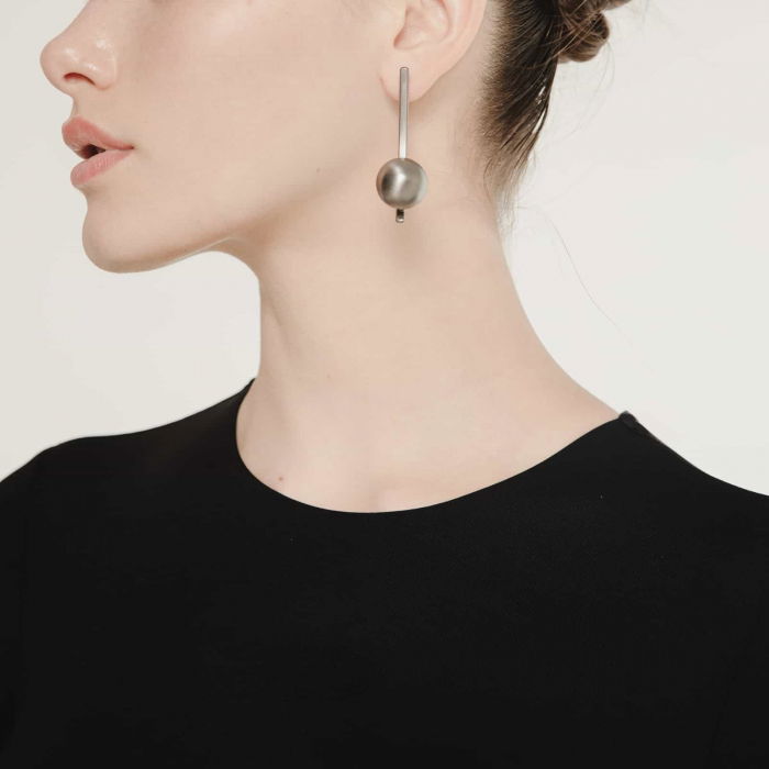 Cercei Vault cu bila, din alama placata cu gun metal [3]