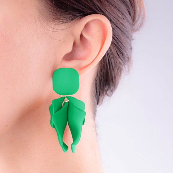 Cercei verde intens cu patru petale mari si mici [2]