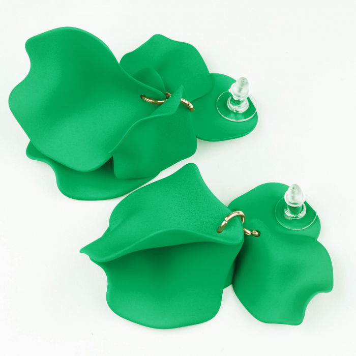 Cercei verde intens cu patru petale mari si mici [3]