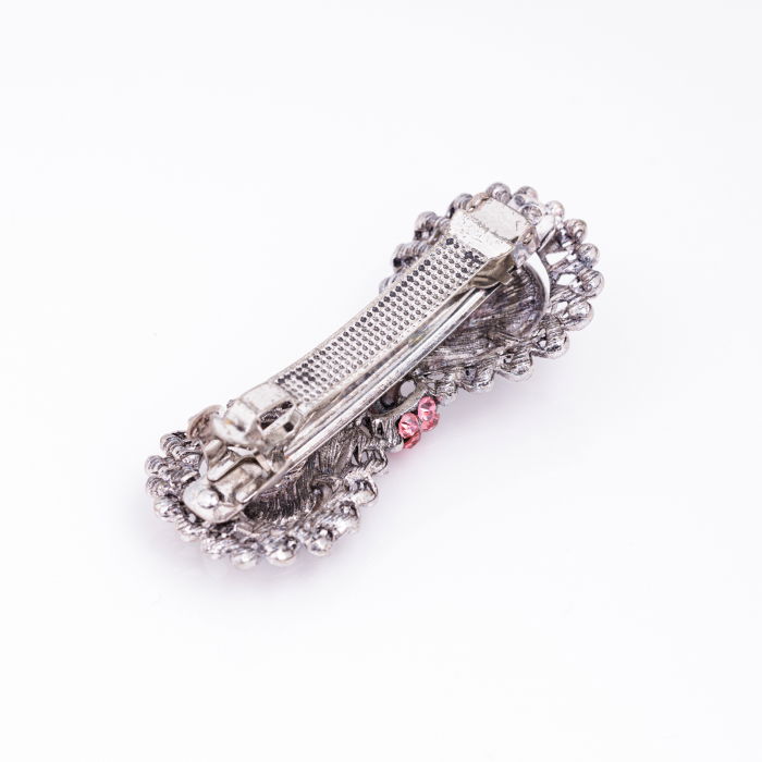 Clama medie metalica funda argintie cu pietre decorative argintii si rosii [2]