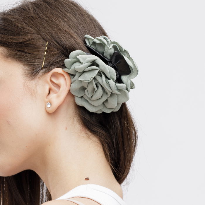 Clama medie cu flori textile, kaki [2]