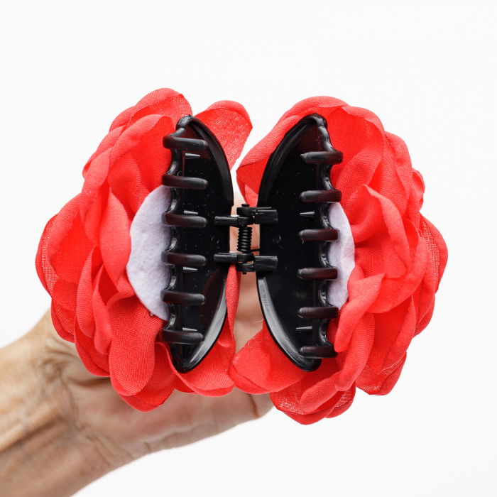 Clama medie cu flori textile, rosie [4]