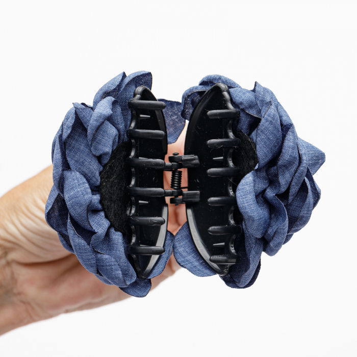 Clama medie cu flori textile, bleumarin [4]