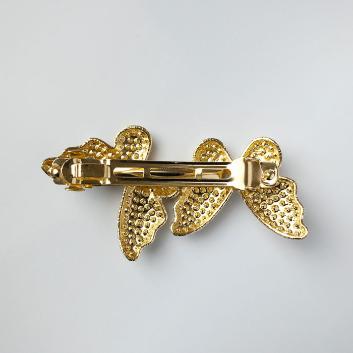 Clama medie metalica aurie cu doi fluturi acoperiti cu perle sintetice albe si fine [2]